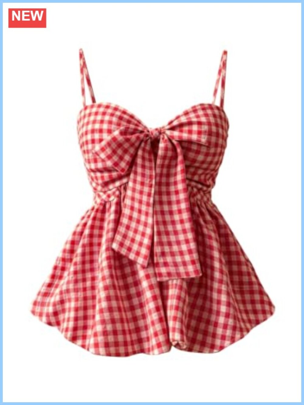 Milumia Plaid Gingham Cami Top Tie Bow Ruffle Peplum Babydoll